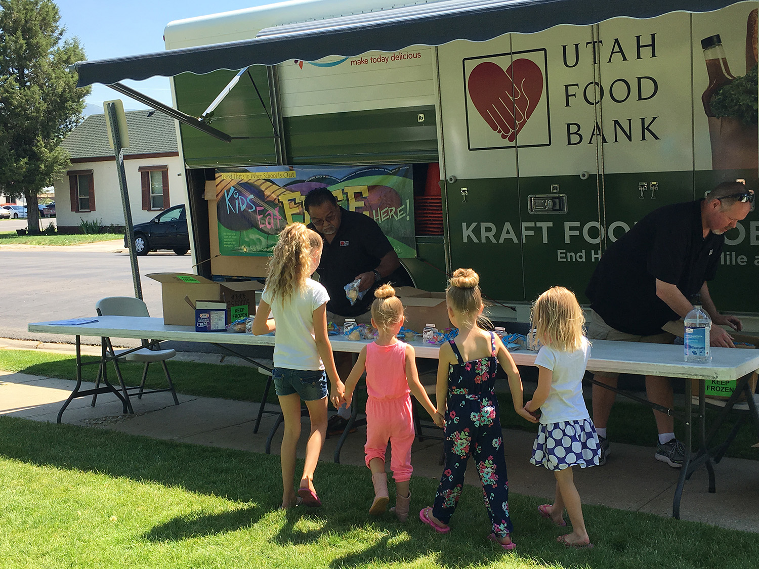 Girls lined up for free summer meals.